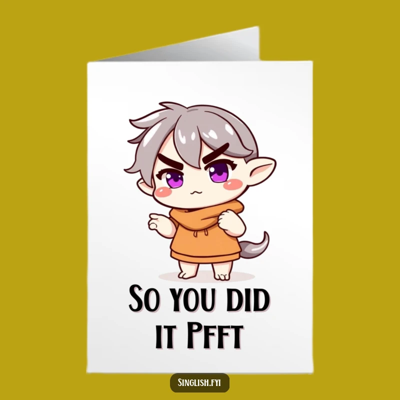 Free Printable Congrats Card: Shrugging Eyebrow Character for a Laid-back Celebration