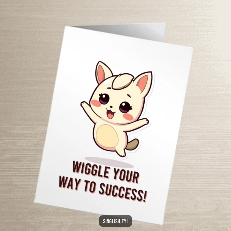 Funny Free Printable congratulations card featuring a cute character dancing and wiggling its body with pure zest.
