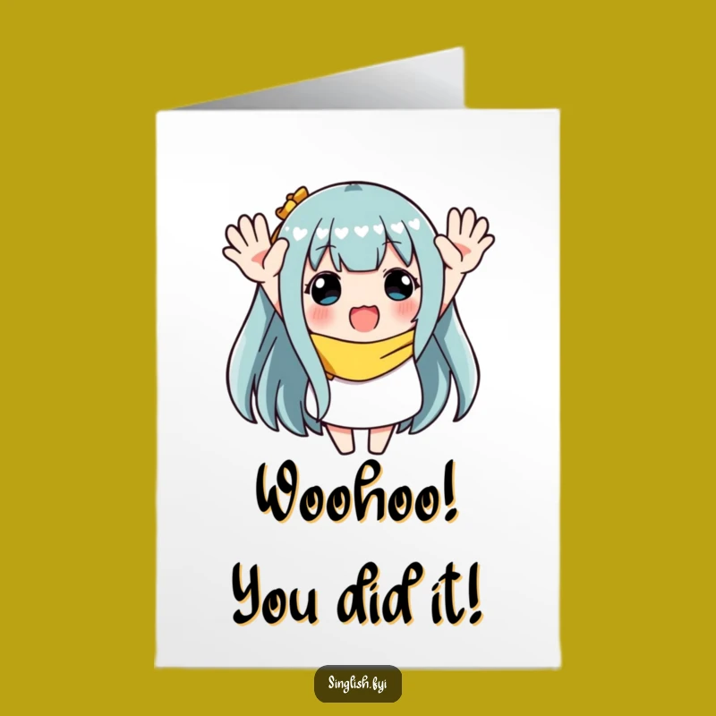 Free Printable Congrats Card: Waving Character, Joyful Downloadable Gift, Print at Home
