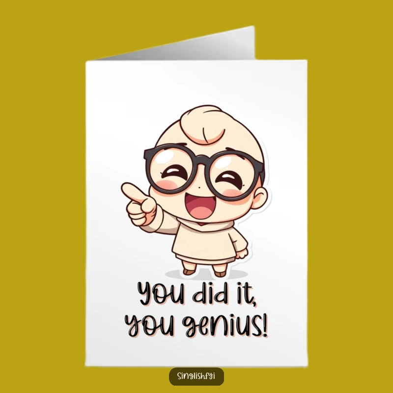 Free Printable Congrats Card: Giggling Character in Glasses, Funny Downloadable Gift for Wins