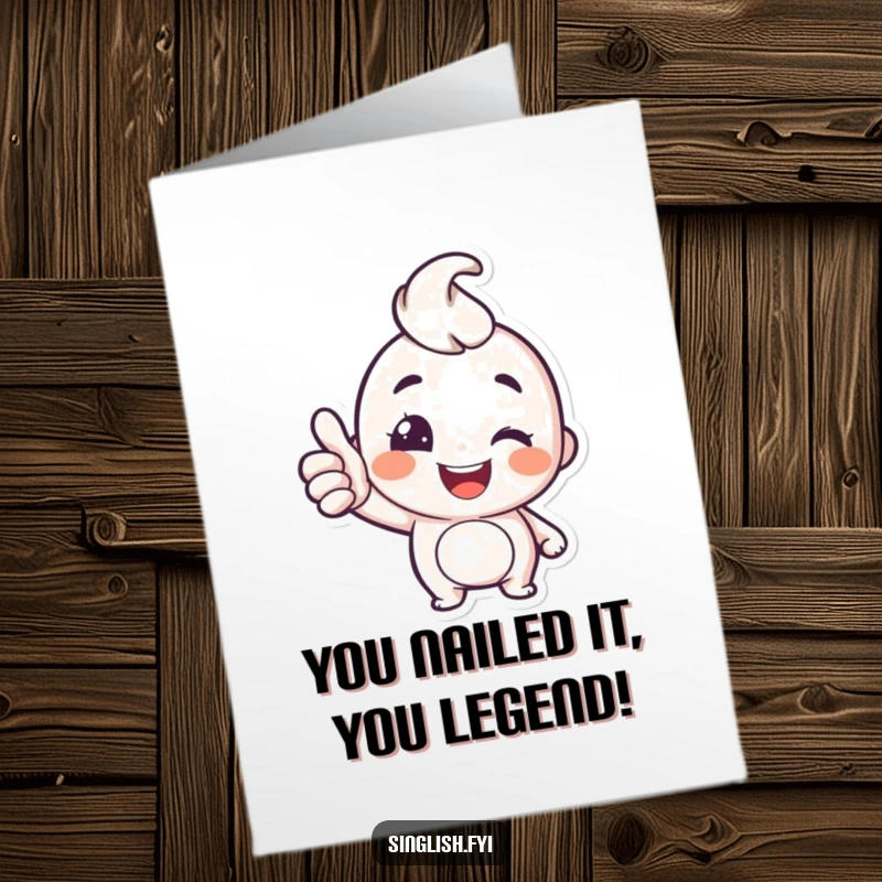 Funny Free Printable Congrats Card: A happy character gives a thumbs up with a playful wink, great for congratulations.