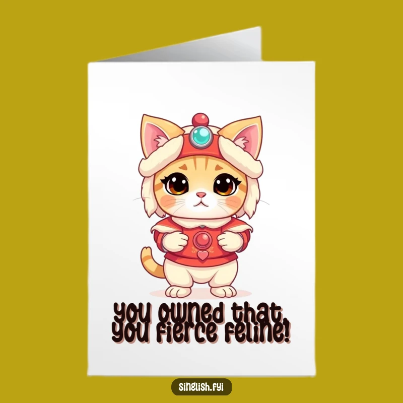 Free Printable Congrats Cat Card: Lion Dance Costume Confused Downloadable