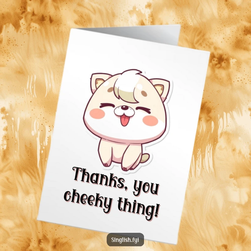 Funny Free Printable Thank You Card: Character sticking tongue out and winking, conveying a fun and thankful message.