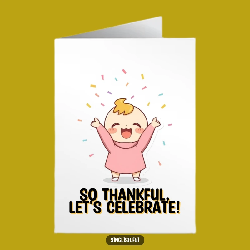 Free Printable Confetti Thank You Card: Tiny Character, Grateful Toss, Downloadable Gift