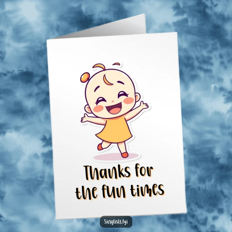 Funny Free Printable Shelduck Thank You Card, character with a bright smile doing a clumsy, happy dance, perfect for thanks.