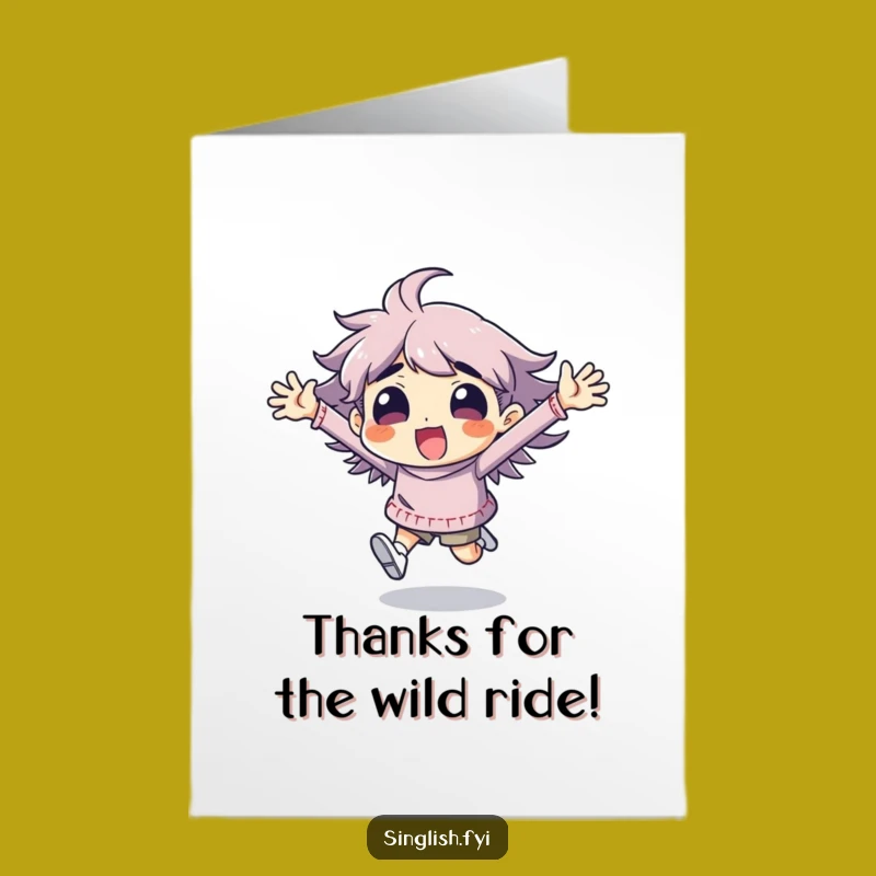 Free Printable Excitement Thank You Card: Funny Running Character downloadable gift