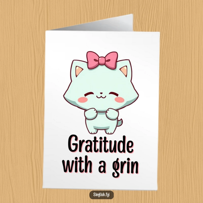 Funny free printable thank you card: Character performs a mock bow with a cheeky grin, expressing thanks with playful humor.