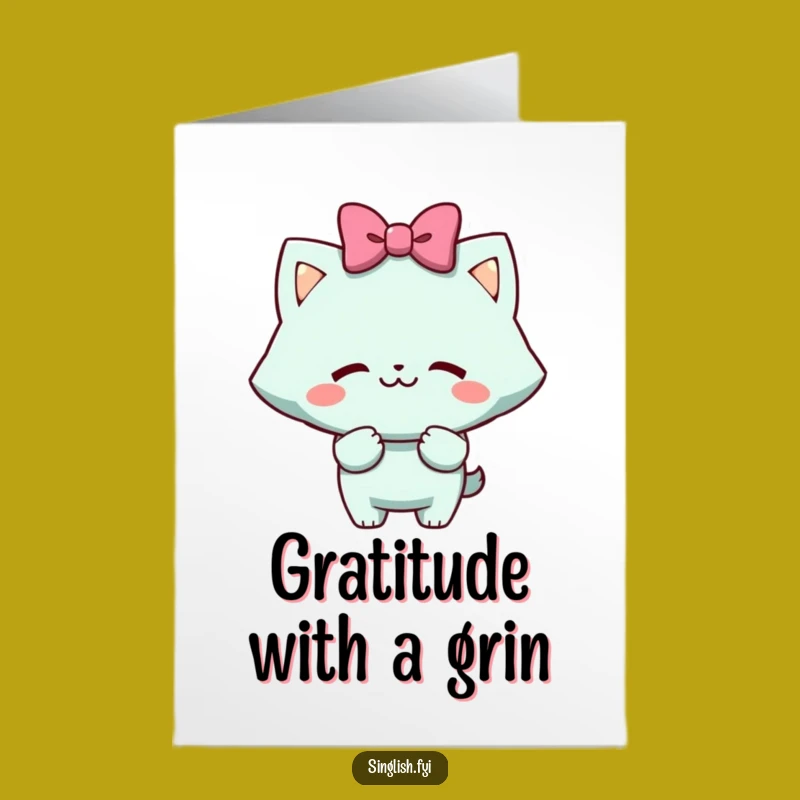 Free Printable Funny Thank You Card: Cheeky Bow Character Expressing Gratitude