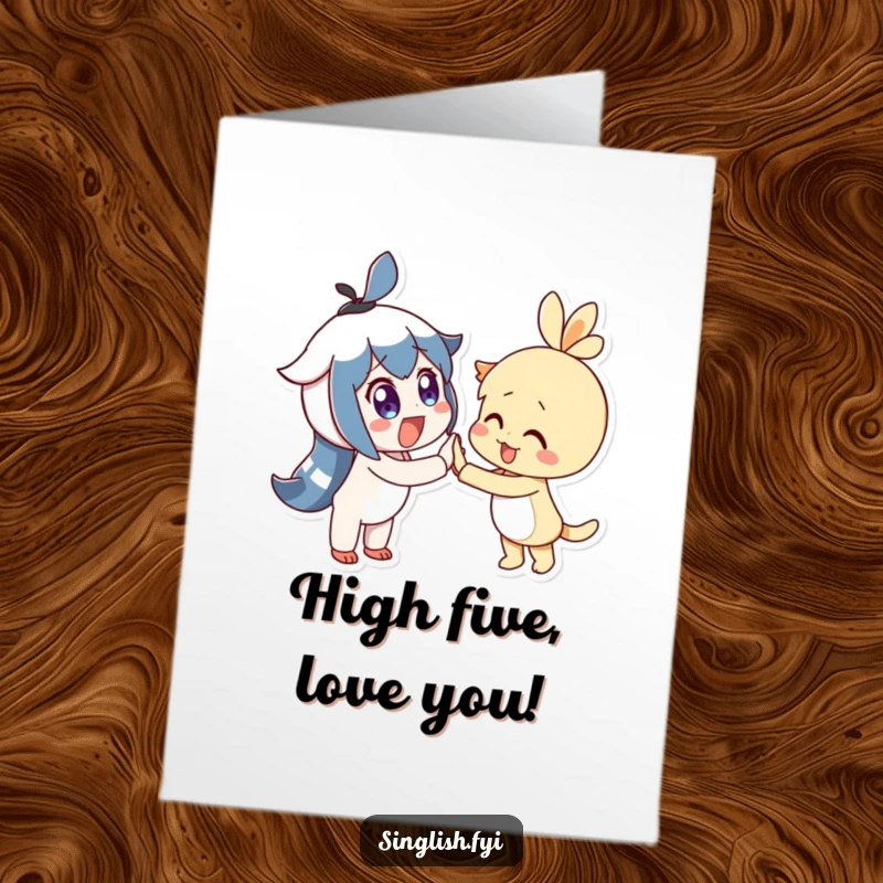 Funny Free Printable Thank You Card: Delighted character gives a joyful high-five, a fun way to say thanks.