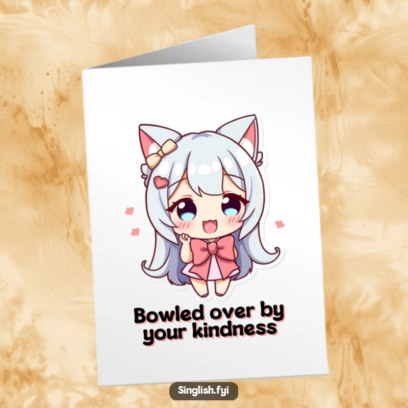 Funny Free Printable Thank You Card: Character doing a tiny, enthusiastic bow to express thanks in a cute and humorous manner.