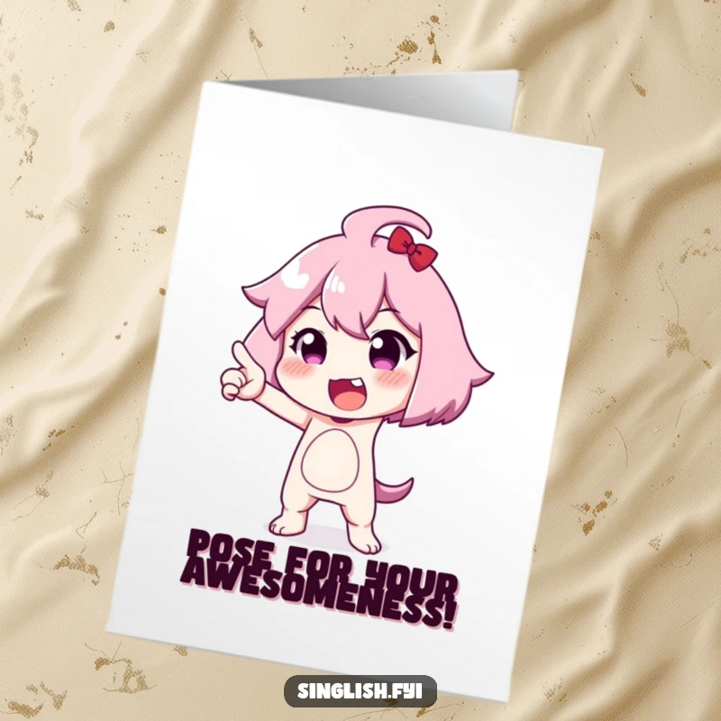 Funny Free Printable Thank You Card: Cute character striking a funny, exaggerated pose, expressing thanks humorously, perfect for a DIY gift.