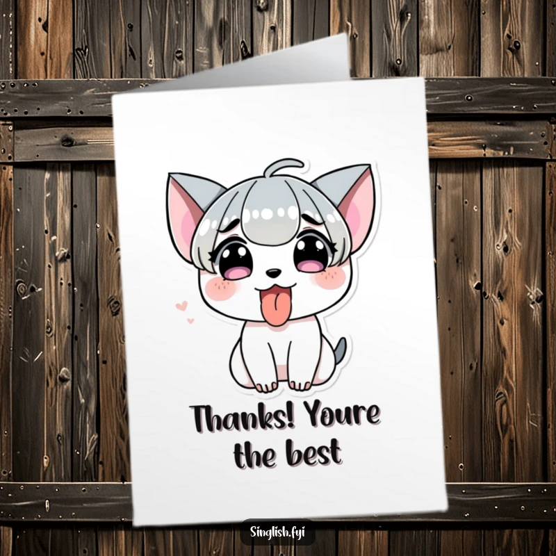 Funny Free Printable Thank You Card: Character with tongue sticking out playfully, saying thanks in a humorous and lighthearted way.