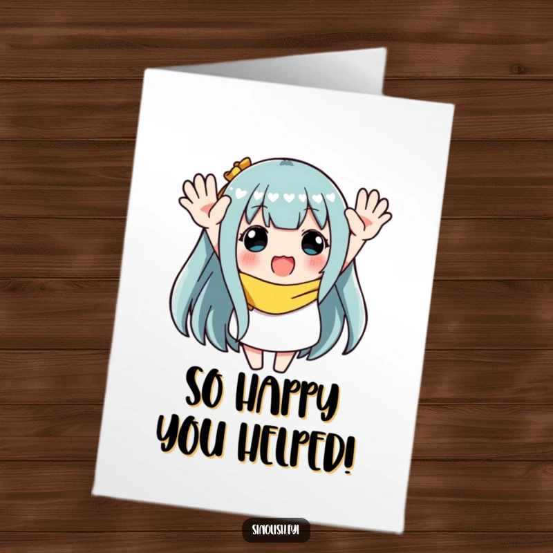 Funny Free Printable Thank You Card: Character enthusiastically waving both hands in the air, expressing excitement and thanks, perfect for a DIY gift.