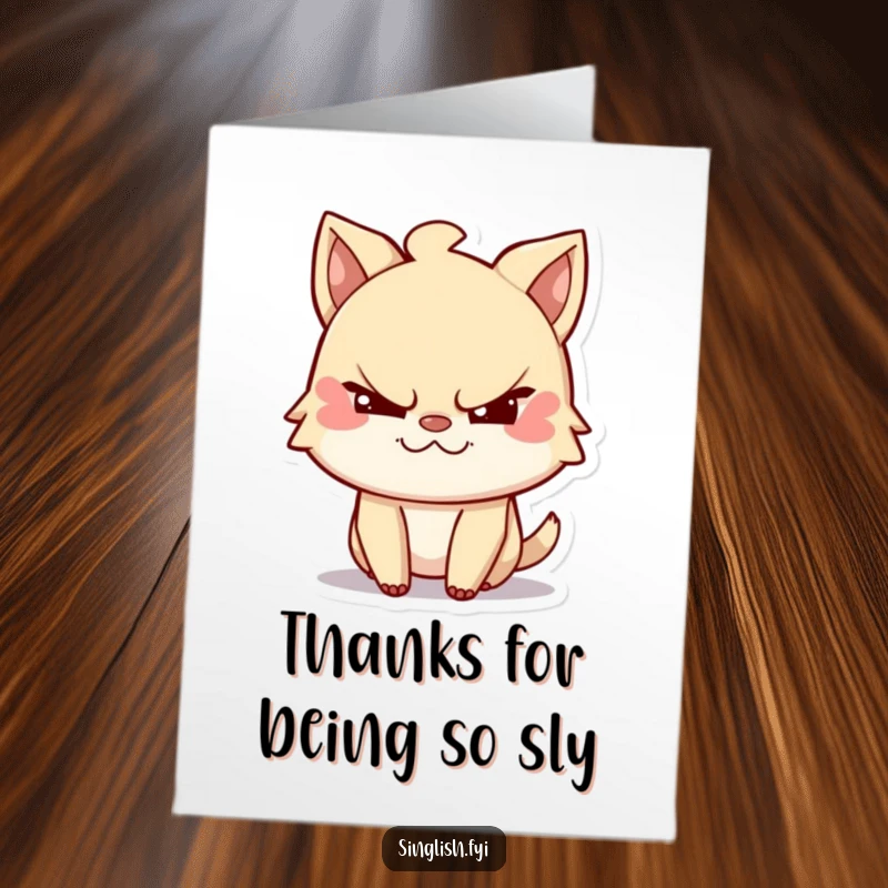 Funny Free Printable Thank You Card with a mischievous character giving a sly wink, perfect for a humorous thank you note.