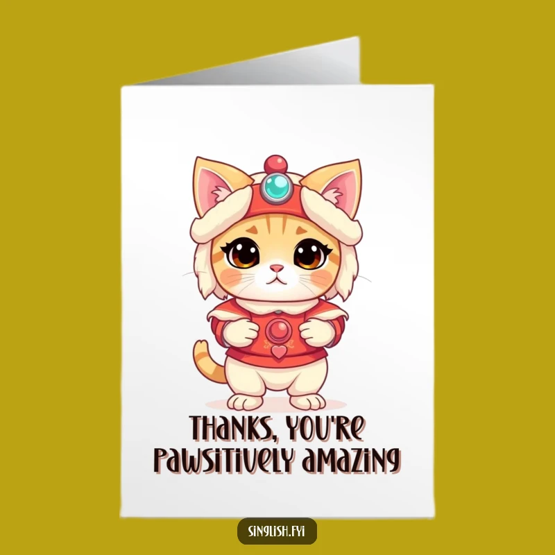 Free Printable Thank You Cat Card: Lion Dance Costume Confused Downloadable