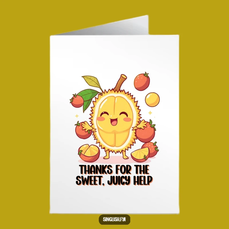 Free Printable Thank You Durian Card: Cheerful Fruit Juggling Downloadable