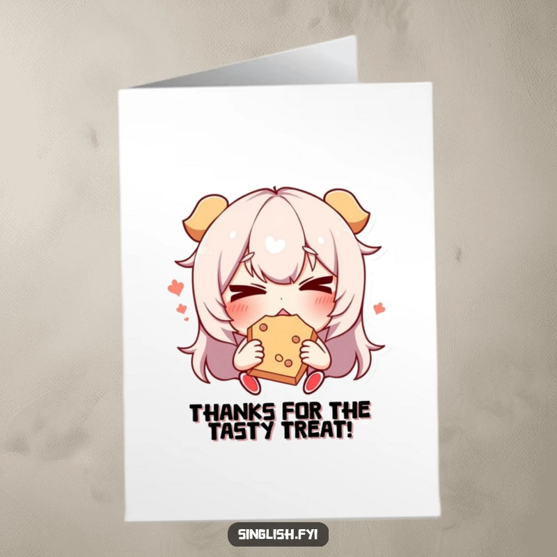 Funny Free Printable Thank You Card: A character making a comically funny face as they enjoy a snack, expressing sincere thanks.