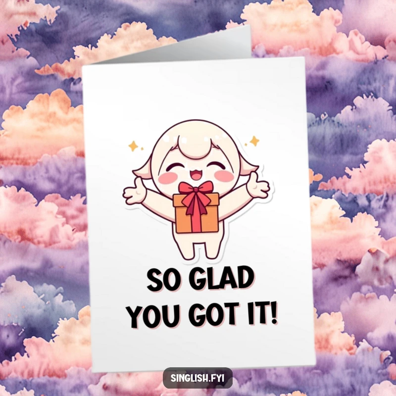 Funny Free Printable Thank You Card: A delighted character with arms outstretched, overjoyed to receive your thoughtful gift.