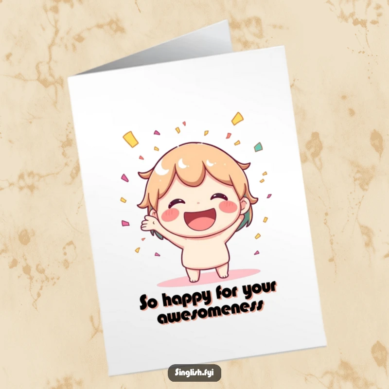 Funny Free Printable Thank You Card featuring a joyful character with a big smile throwing confetti, perfect for a cheerful thank you.