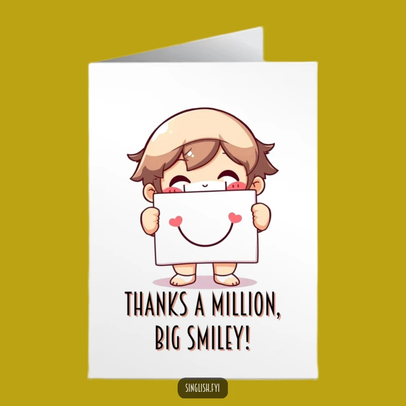 Free Printable Thank You Card: Grinning Smiley Face Character, Downloadable Gift of Thanks