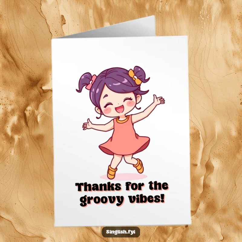 Funny Free Printable Thank You Card: A character dancing joyfully with a carefree look, expressing thanks.