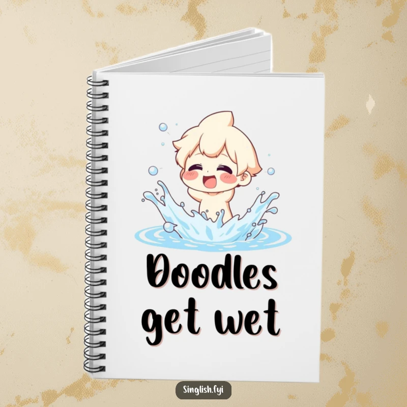 Funny Notebook: Character with exaggerated glee playfully splashing water, ideal for jotting down happy ideas.