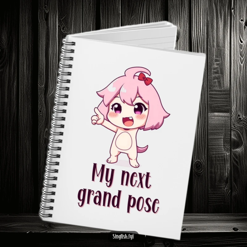 Funny notebook featuring a character striking an exaggerated pose, perfect for jotting down ideas, plans, or dramatic thoughts with flair.