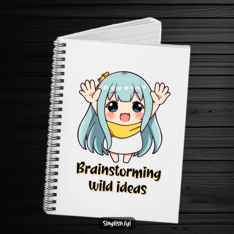 Funny notebook featuring a character waving both hands enthusiastically, perfect for jotting down ideas, plans, or celebrating achievements.