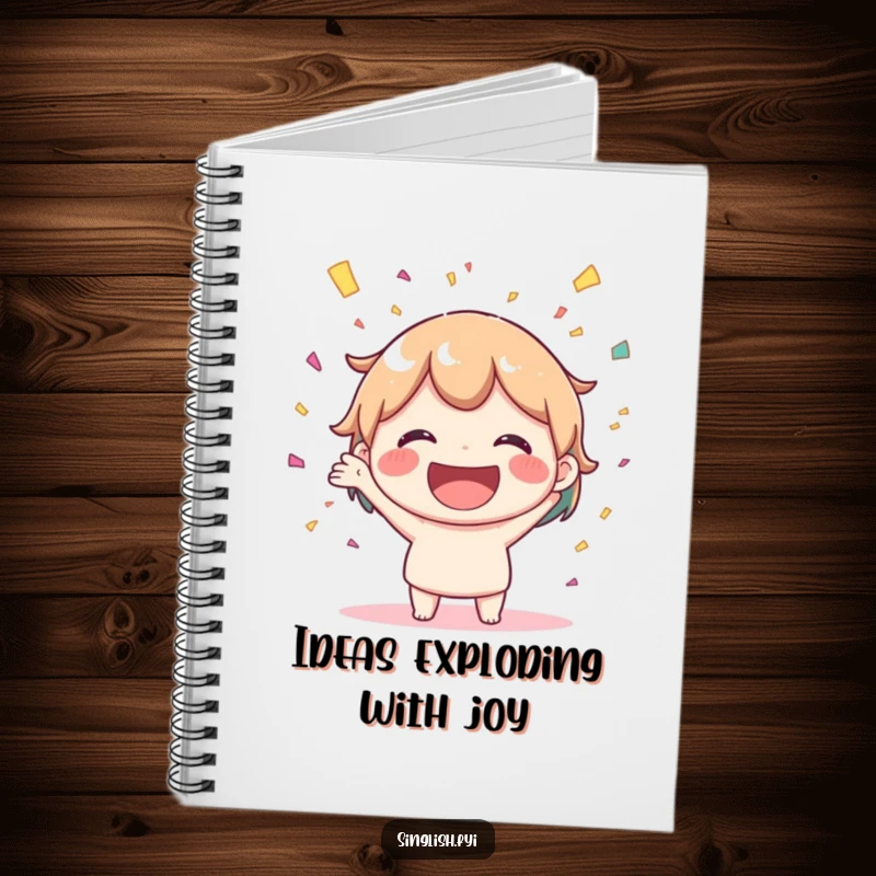 Funny notebook featuring a joyful character throwing confetti, perfect for journaling celebrations and happy thoughts.