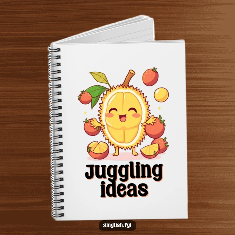 Funny Durian Notebook: Features a cheerful fruit juggling, perfect for jotting ideas with funny charm, great funny gift.