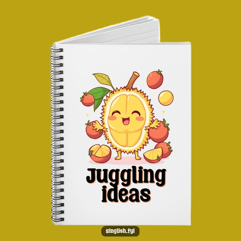 Funny Durian Juggling Notebook - Jot Down Ideas with Tropical Fruit Charm