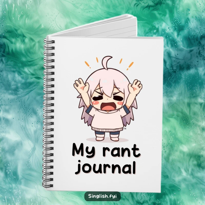 Funny notebook with a character dramatically throwing hands up in mock exasperation, great for capturing humorous thoughts and notes.