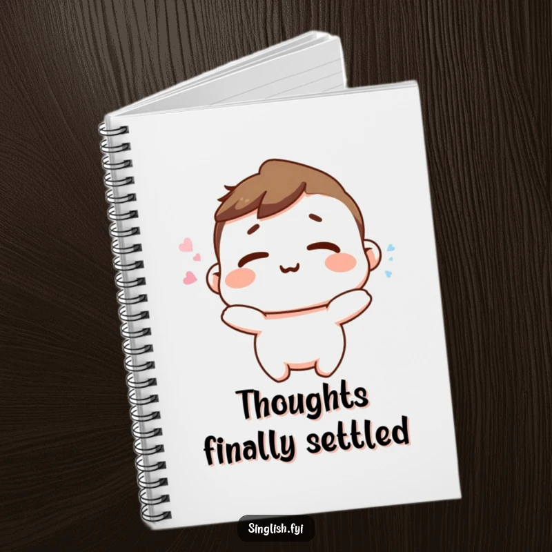 Funny Happy Sigh Notebook: A character humorously letting out a happy sigh with relaxed shoulders, ideal for jotting down peaceful ideas.