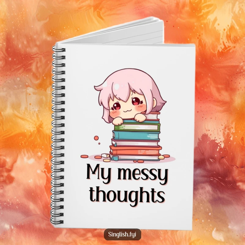 Funny Book Knockover Notebook: Sheepish character looking guilty by fallen books, perfect for notes and journaling with a humorous touch.