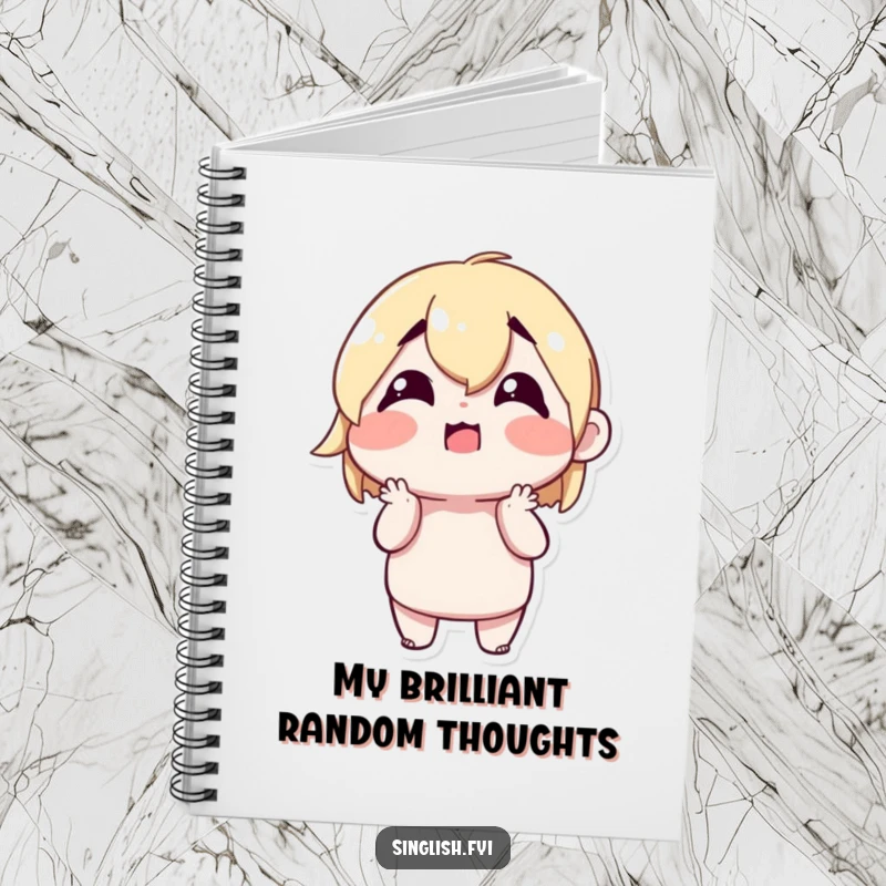 Funny Shrugging Character Notebook cover with a cute character shrugging with a confused but happy expression, ideal for writing with humor.