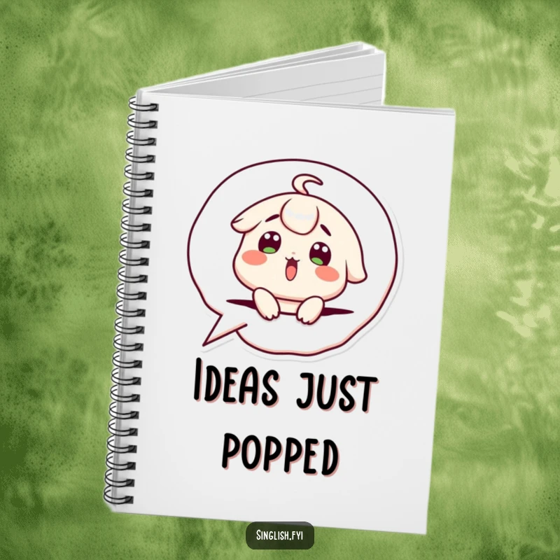 Funny Notebook: Cute character with a surprised expression popping out of a speech bubble, perfect for jotting down ideas.