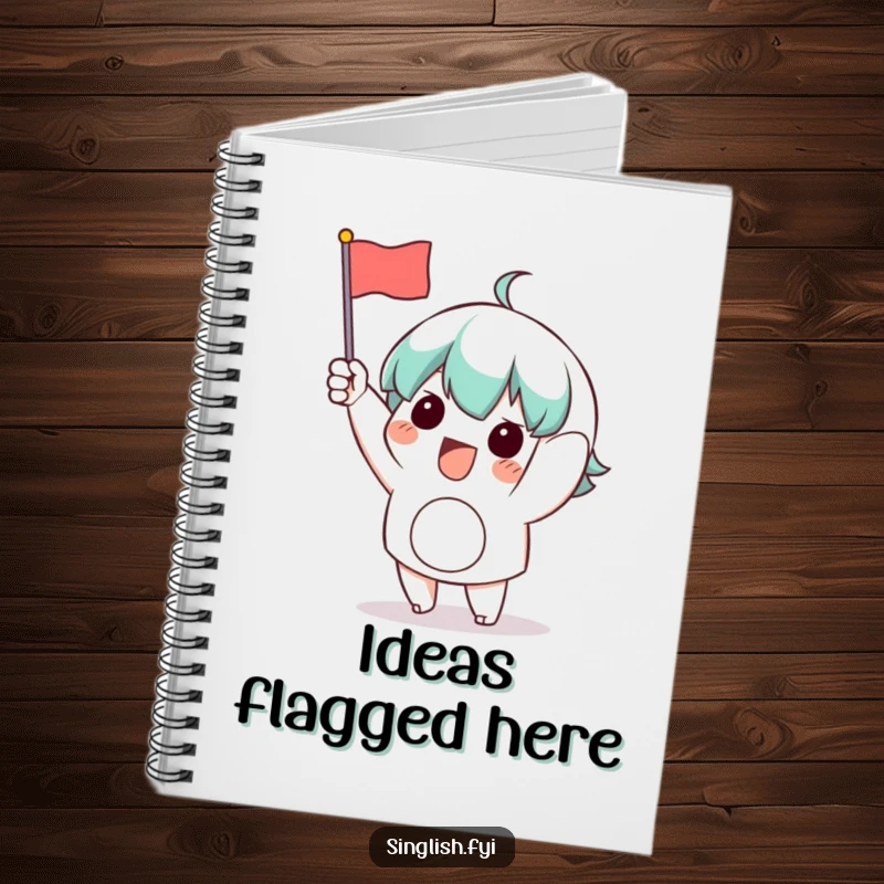 Funny Waving Flag Notebook: A lined notebook featuring a character excitedly waving a small flag, ideal for writing down ideas and plans.