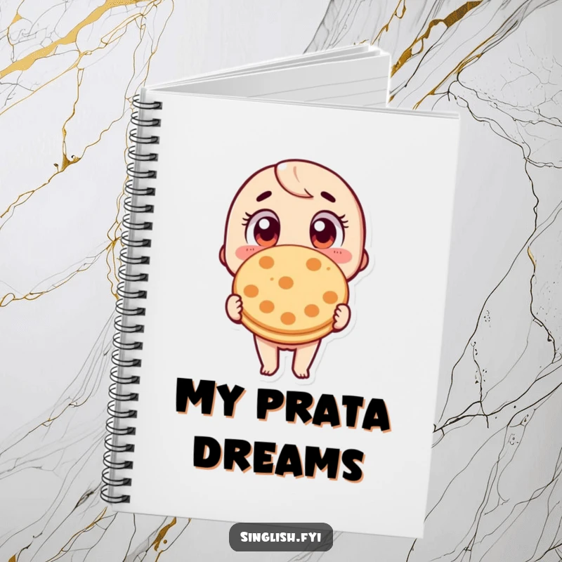 Funny Roti Prata Notebook: A lined journal featuring a character with wide eyes, holding a roti prata, ideal for foodie notes.
