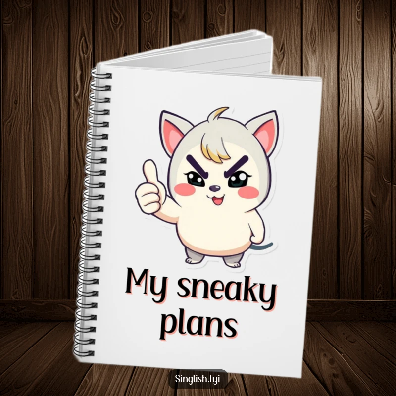 Funny notebook with a playful character winking with a mischievous grin and giving a thumbs up, ideal for planning.