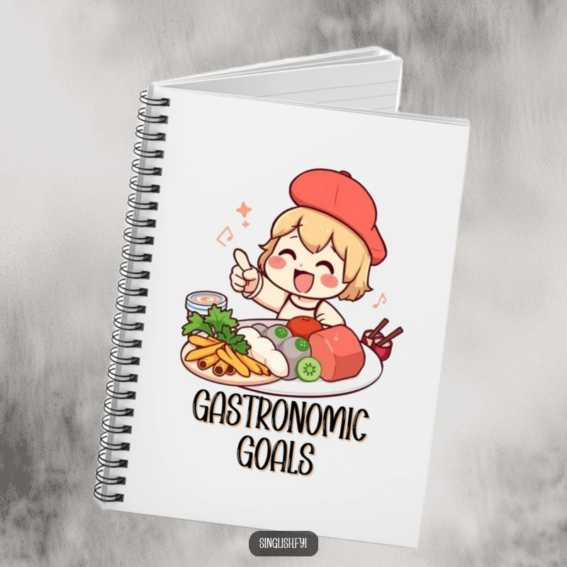 Funny foodie character notebook for documenting recipes, meals, and culinary thoughts.