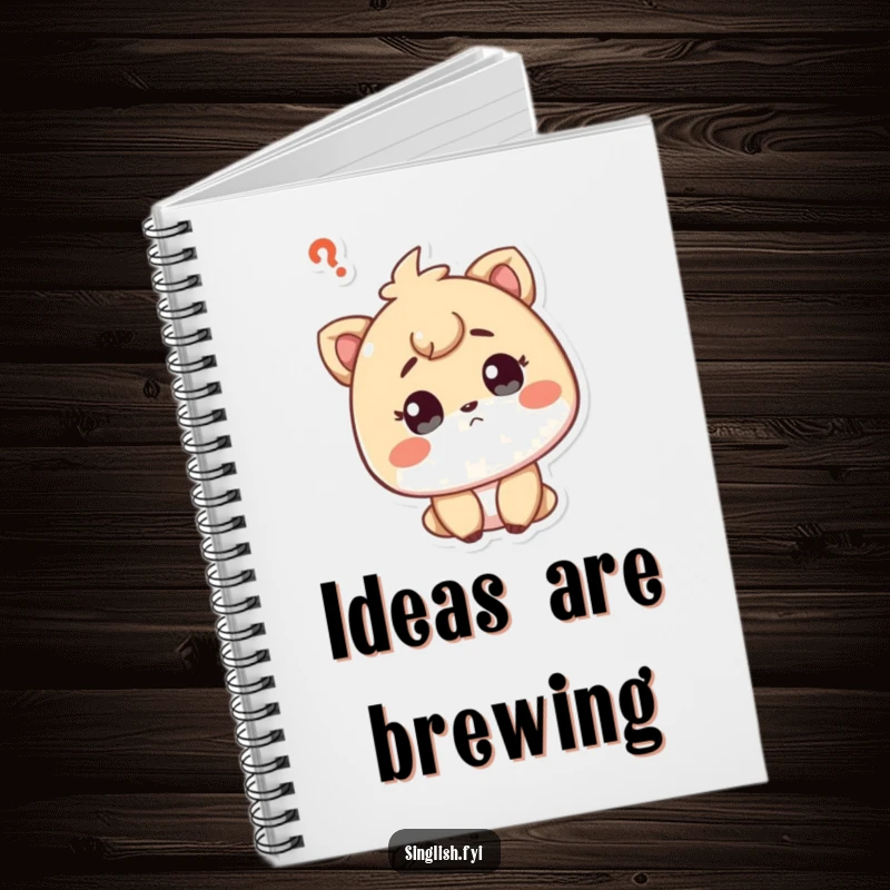 Funny notebook cover with a curious character, head tilted, questioning expression, perfect for jotting down thoughts.