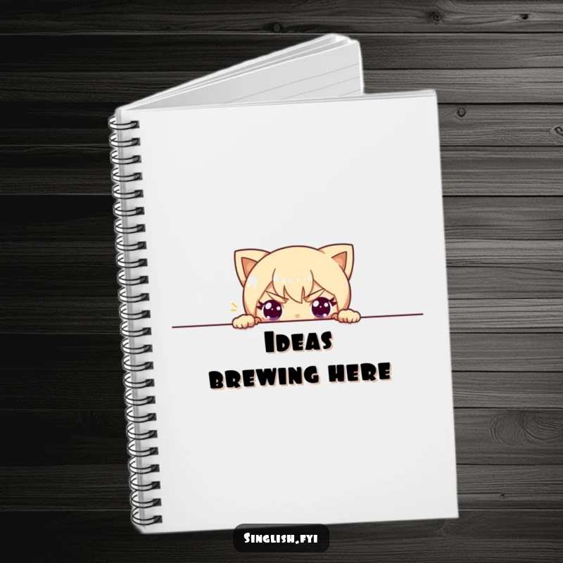 Funny notebook cover with a character peeking over the top, inspiring funny notes and creative, mischievous journaling.