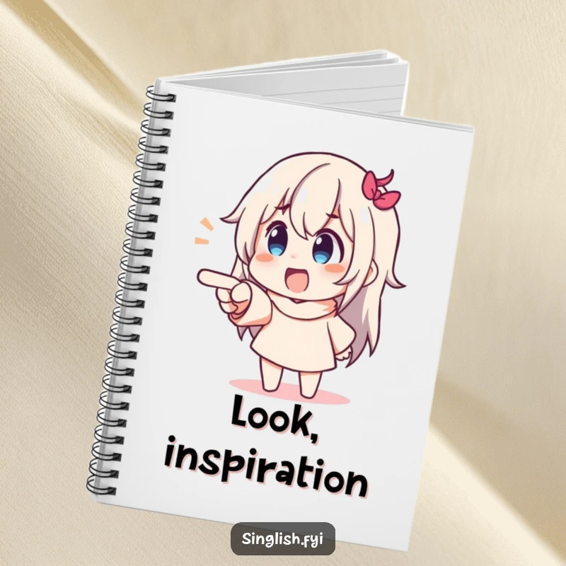 Funny Pointing Character Notebook showcasing a character pointing with exaggerated delight, ready to capture your most exciting discoveries humorously.