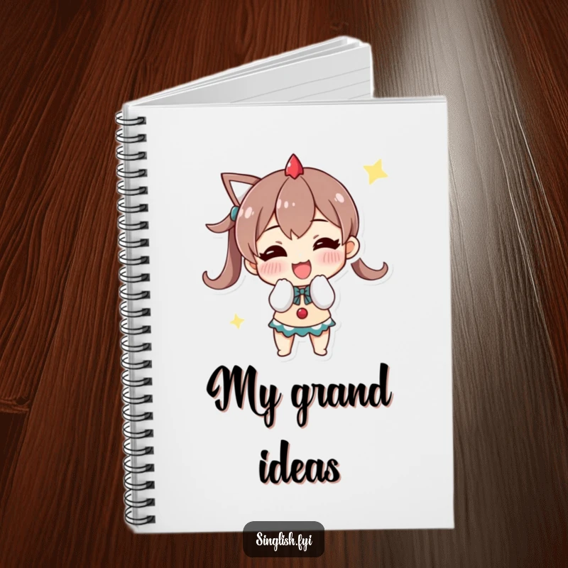 Funny notebook with a character doing a triumphant bow and grin, perfect for writing successes and planning victories.