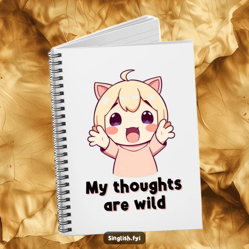 Funny Notebook: A surprised character's hands up in delight, ready for your notes. Humorous stationery.