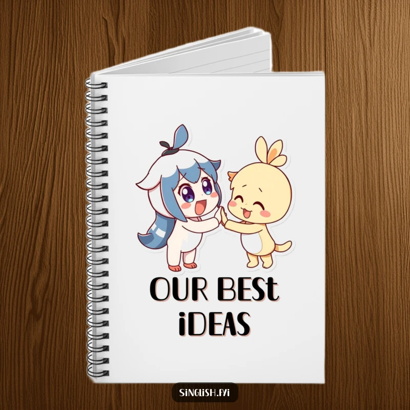 Funny Notebook depicts two delighted characters with wide eyes joyfully high-fiving, ideal for collaborative and cheerful note-taking.