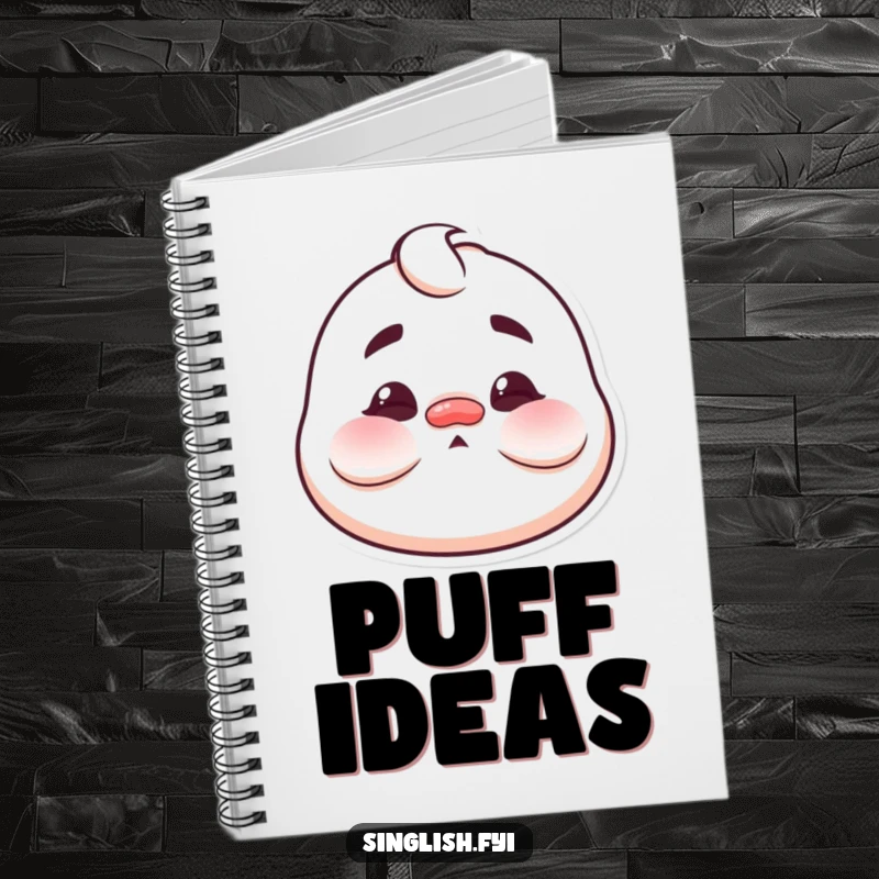 Funny Puffed Cheeks Notebook showcasing a character making a funny, exaggerated face with puffed cheeks, ready to capture your most comical thoughts humorously.