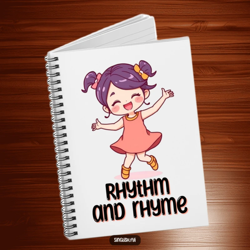 Funny character notebook in an energetic, dancing pose with a carefree smile, perfect for jotting down thoughts with flair.