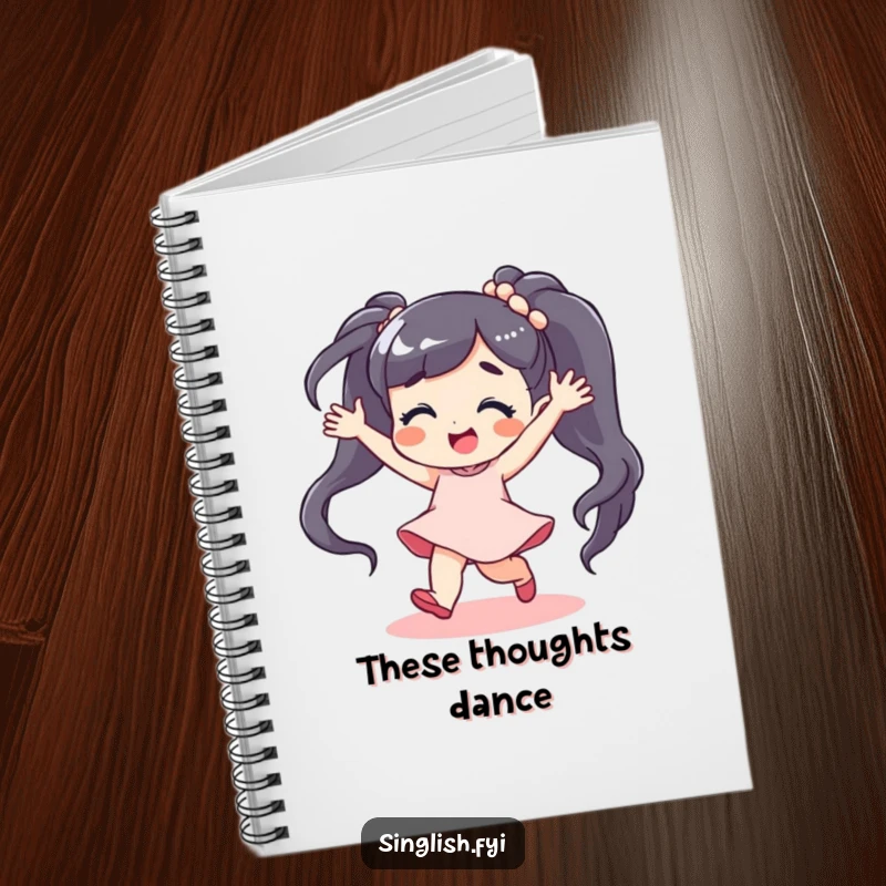 Funny Notebook: A character dances energetically with a carefree expression, perfect for capturing ideas with humorous, joyful spirit.