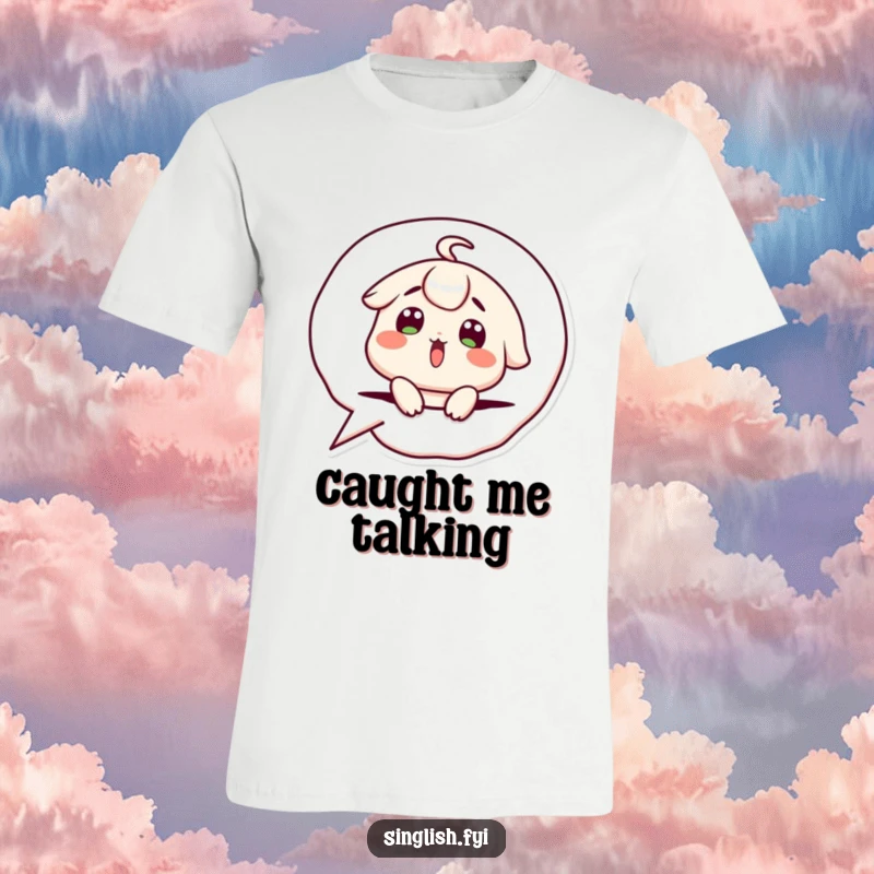 Funny T-Shirt: Cute character with a surprised expression popping out of a speech bubble, capturing a moment of witty shock.